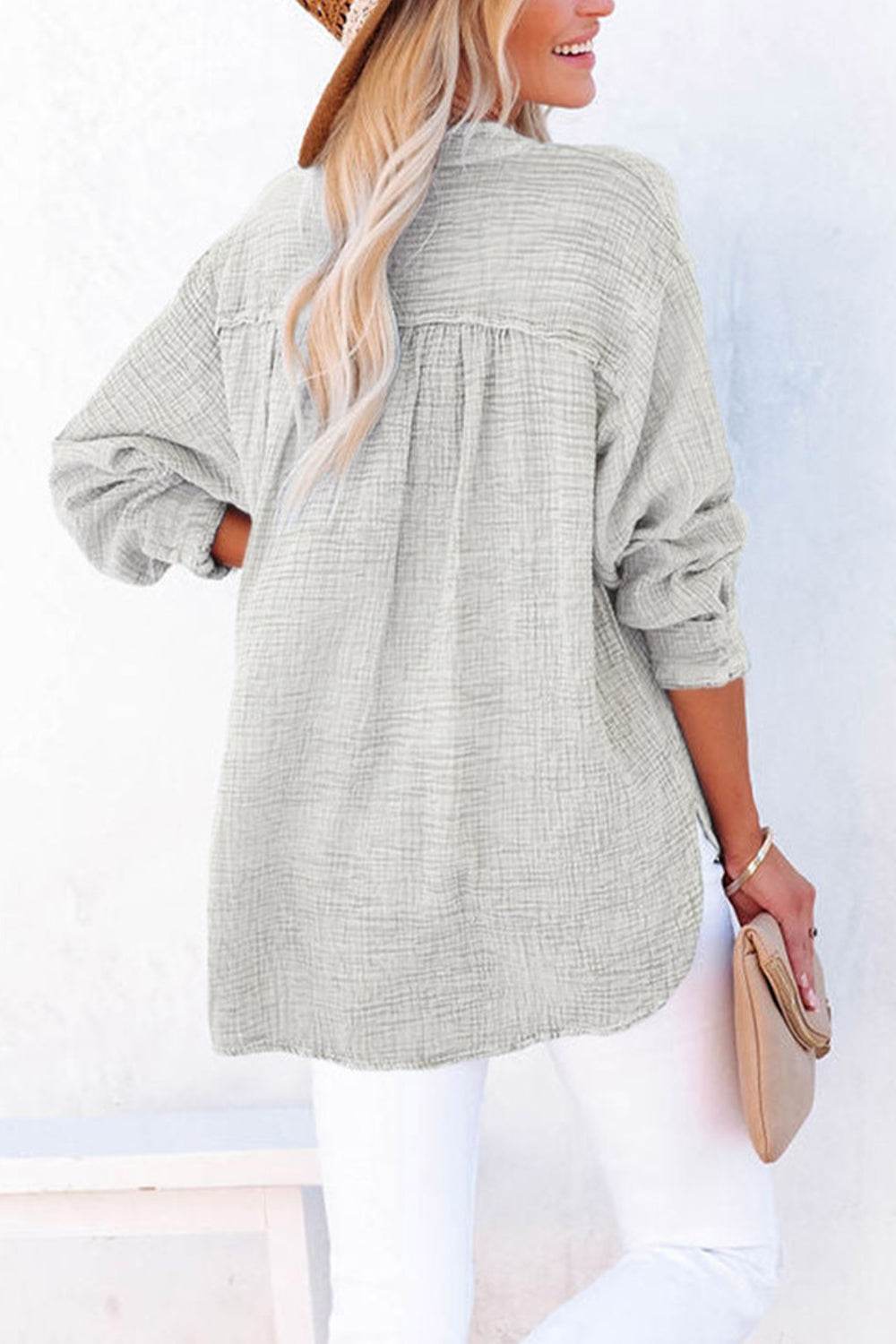 Buttoned Long Sleeve Blouse Trendsi 408c2181c32042c6a812dbd77b5d311e-Max