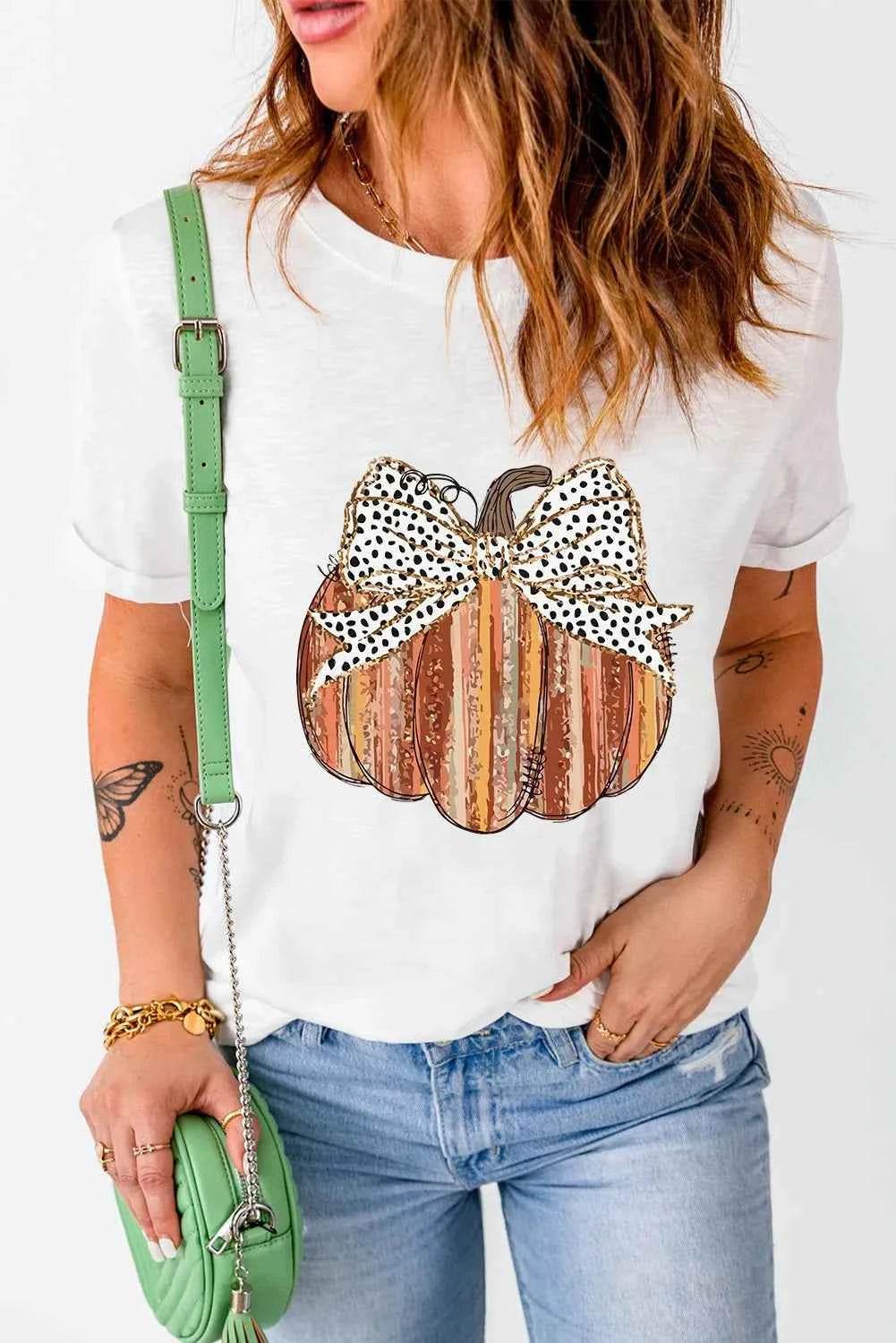 Full Size Pumpkin Round Neck Short Sleeve T-Shirt Trendsi 408d6d53-5aa0-4613-a1a5-d6c98b63aa79-Max