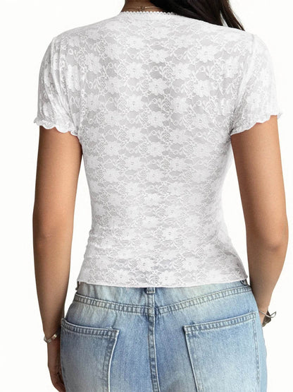 Lace Short Sleeve T-Shirt with Bow Detail Trendsi 409b97dfc4db4b22ba22f37ed45605ec-Max-Origin