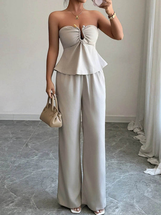 Ruched Tube Top and Pants Set Beige Trendsi 40b112bf-d2cd-4db5-b01e-448611829349-Max-Origin
