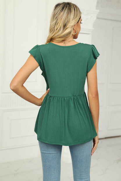 V-Neck Flutter Sleeve Babydoll Blouse Trendsi 40bb9fcca2bf4f9cb22161dc389bf259-Max