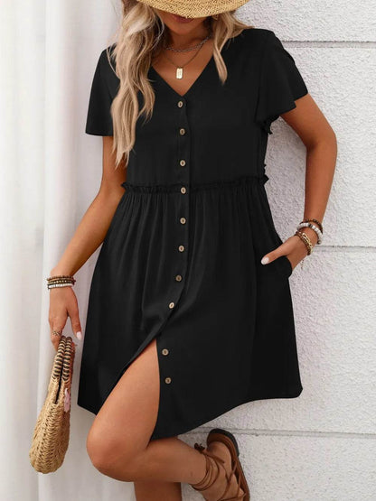 Button Front Flutter Sleeve Dress Trendsi 40e25414-7633-43a4-842a-a8bbb7da786d-Max