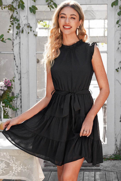 Ruffle Collar Tie Belt Tiered Dress Trendsi 41106feadfc547bc8cbd8d29fa730476-Max