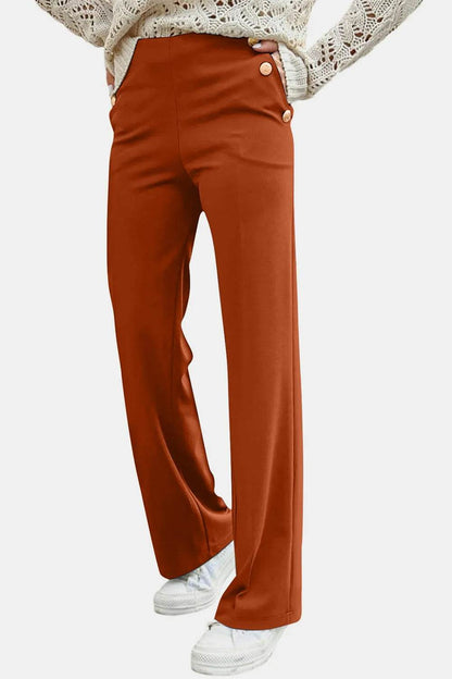Decorative Button High Rise Pants Caramel Trendsi 4116d50f-2789-4532-be14-c0bafd48bef7-Max