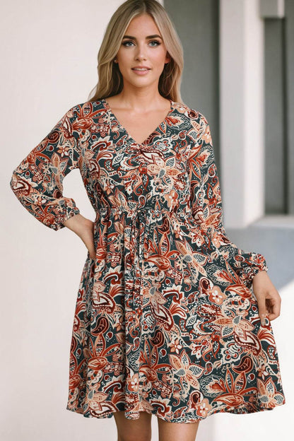 Printed V-Neck Mini Dress Trendsi 411bdc4db5b74619a54131ce54285561-Max