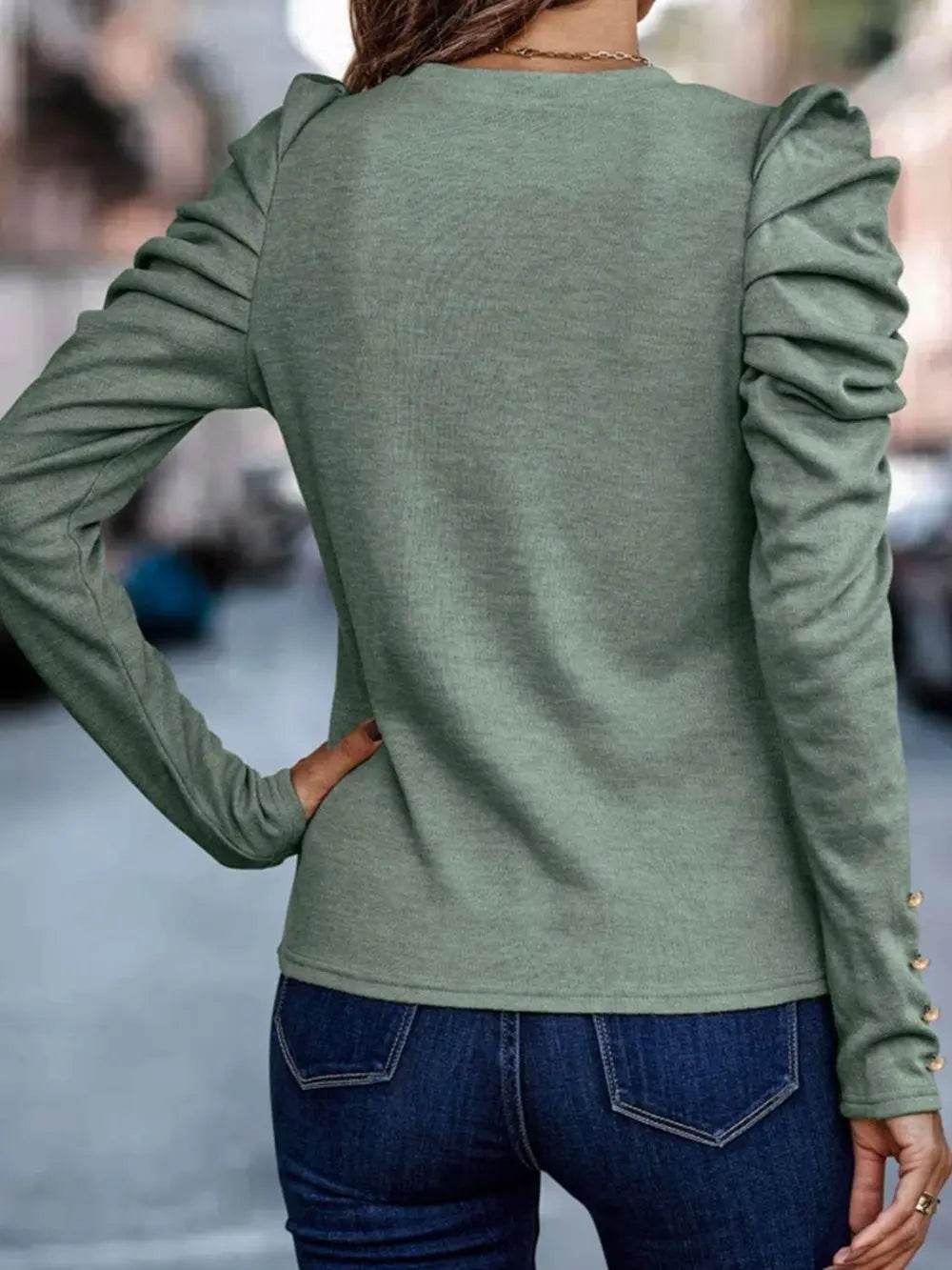 Round Neck Puff Sleeve Sleeve Blouse Trendsi 412c03909a8943eaa7de863d547c0583-Max