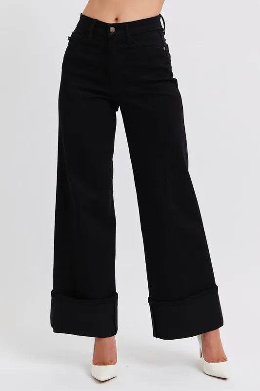 Judy Blue Full Size High Waist Reto Wide Leg W/ Cuff Plus Size BK Trendsi 41373284b24241a9bf476f8c1a6a5f48-Max-Origin