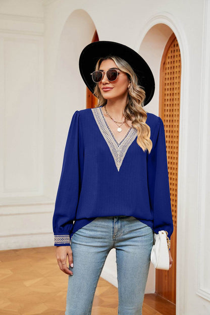 Contrast Puff Sleeve Blouse Trendsi 414b512a42f94f2fba4173e9c80c89a8-Max