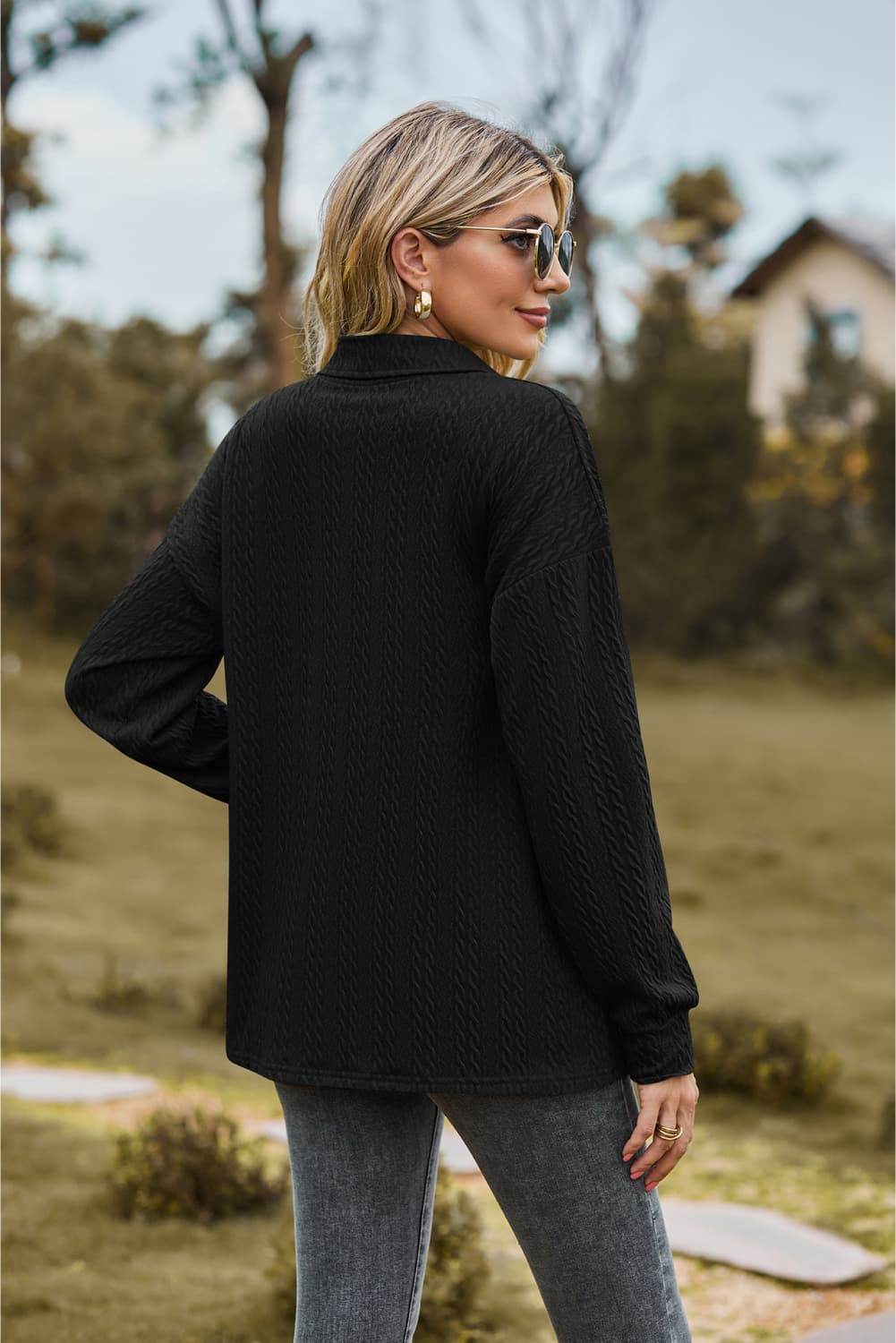 Collared Neck Long Sleeve Blouse Trendsi 415150a51a7647dd92f98af2aa337393-Max