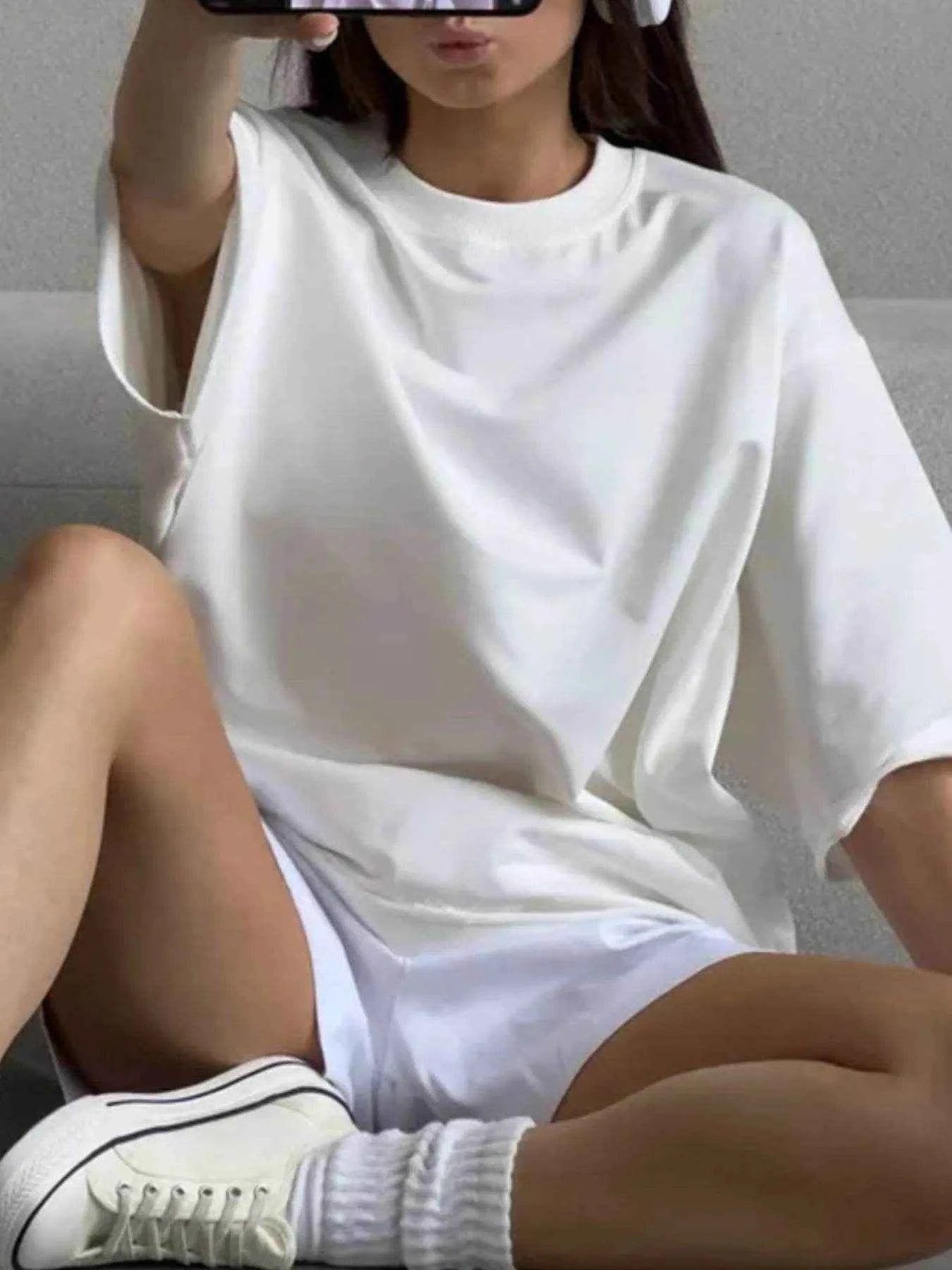 Round Neck Half Sleeve Oversized T-Shirt Trendsi 416348f2-a970-45de-bd2d-d32bba4dbf84-Max-Origin
