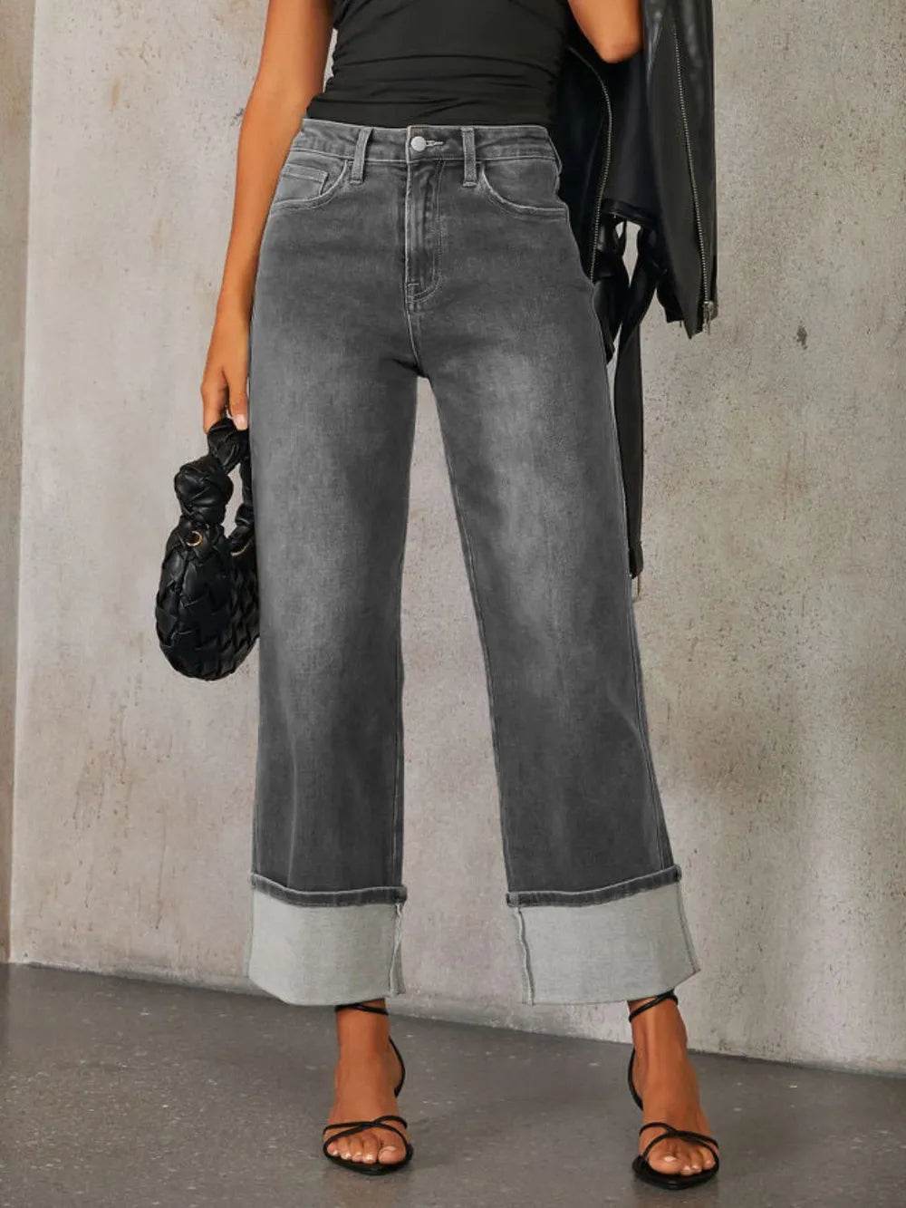 High Waisted Straight Leg Rolled Jeans Dark Trendsi 4166f5b1-9d20-447d-ada2-5282eab2623e-Max