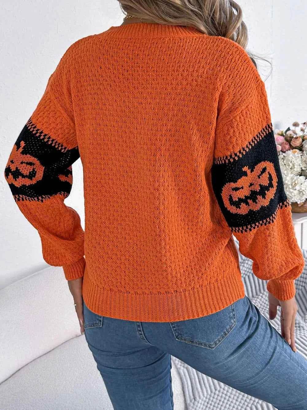 Pumpkin Round Neck Long Sleeve Sweater Trendsi 417410c8-74f2-44e1-b2b0-a323145b1e3a-Max