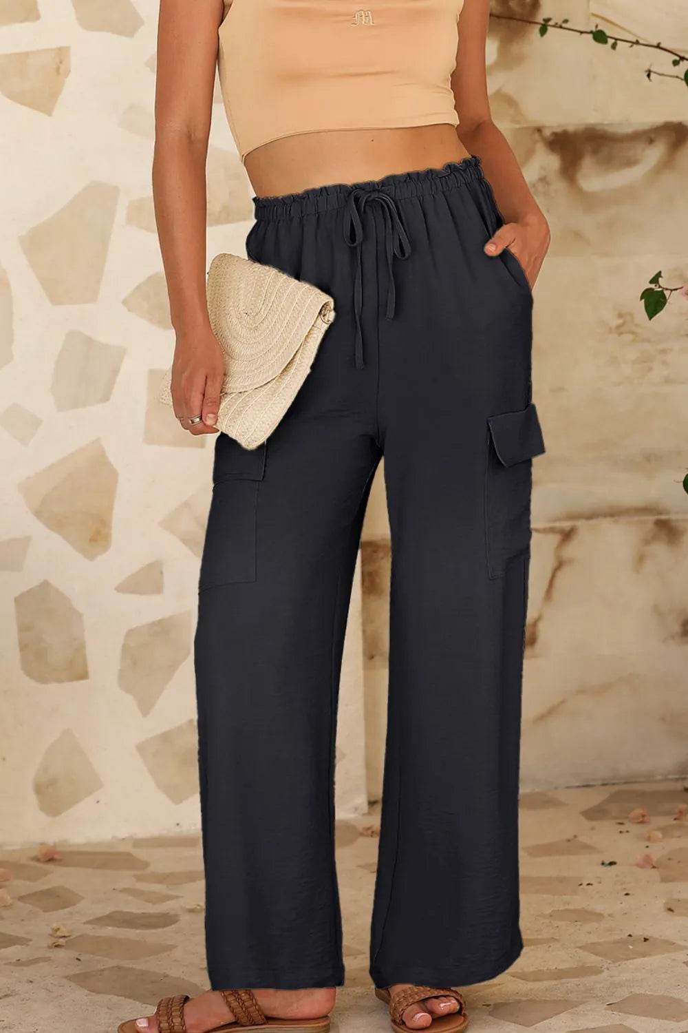 Drawstring Frilled Waist Wide Leg Utility Trousers Trendsi 417d45ad-4d56-416d-a071-ec18eb83cbda-Max-Origin