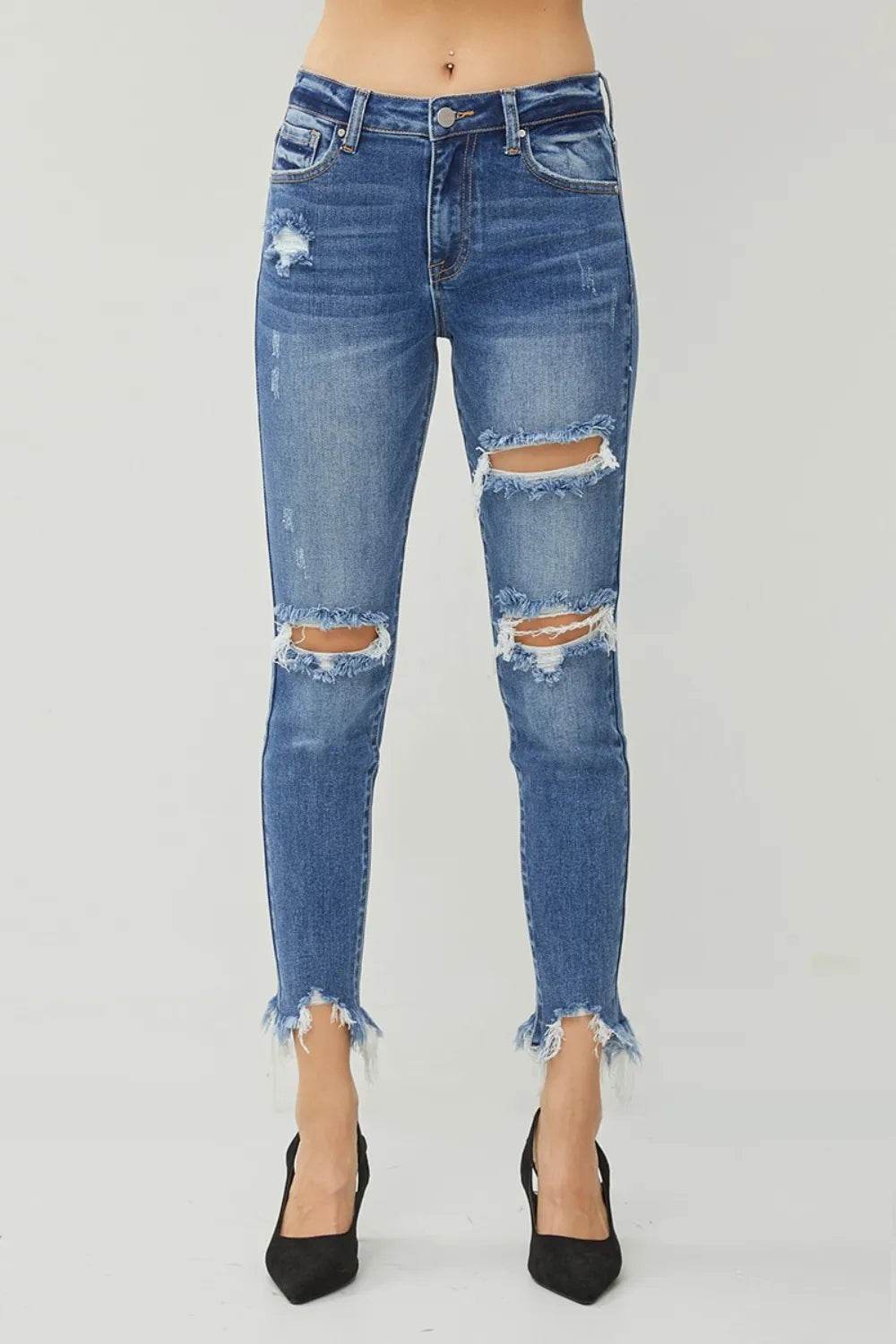 RISEN Distressed Frayed Hem Slim Jeans Trendsi 4181af14-b770-428a-a69c-3aa7edadba5d-Max