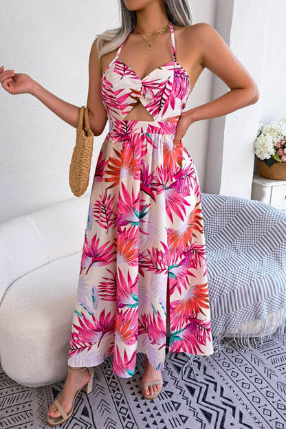 Botanical Print Tied Backless Cutout Slit Dress Trendsi 418bf2fbf25346ce80d25870dc39bf5b-Max