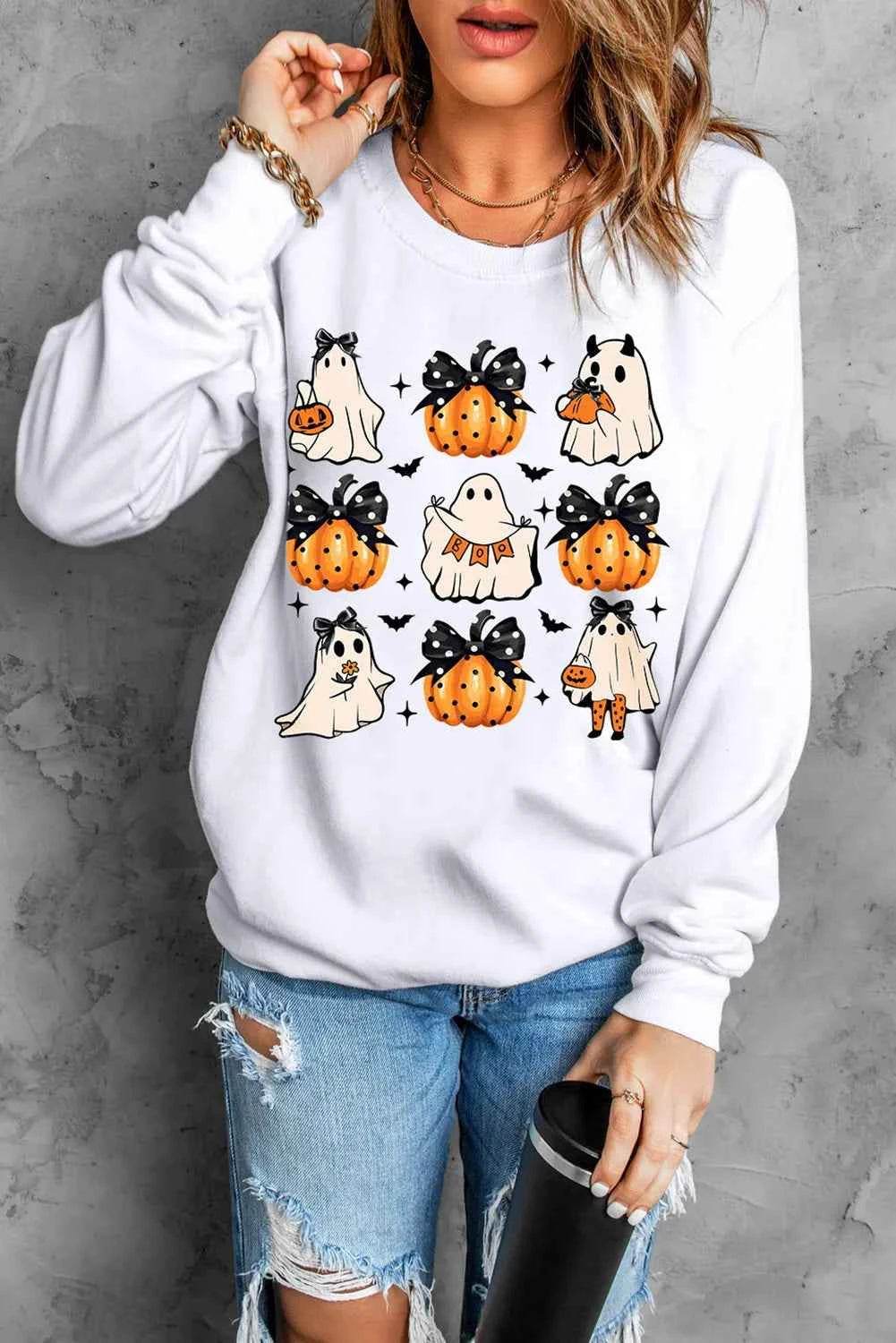 Pumpkin & Ghost Round Neck Long Sleeve Sweatshirt Trendsi 4194c94d-bd0b-44de-86d4-0671d7793017-Max