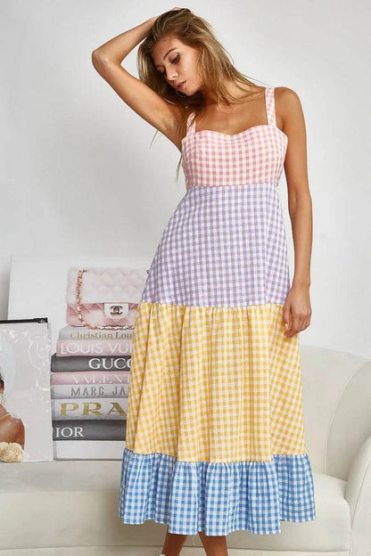 BiBi Color Block Tiered Gingham Dress Trendsi 41a21fcfb0b34035aa647ae2b7bf2932-Max-Origin