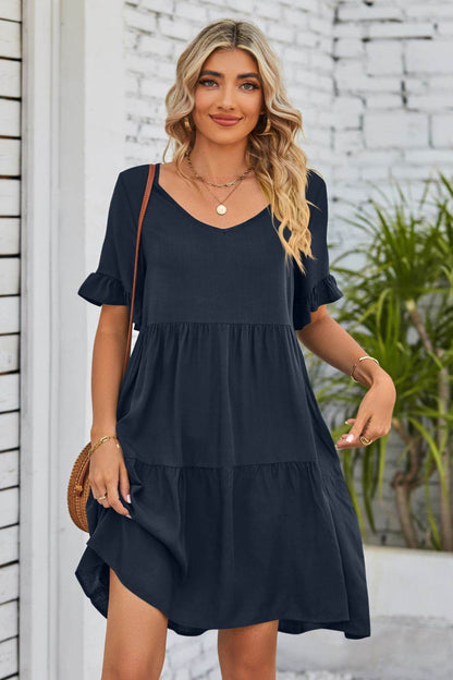 Mandy V-Neck Flounce Sleeve Tiered Dress Dark Blue Trendsi 41a934ec68ff4f5aa12d0526bf100f92-Max