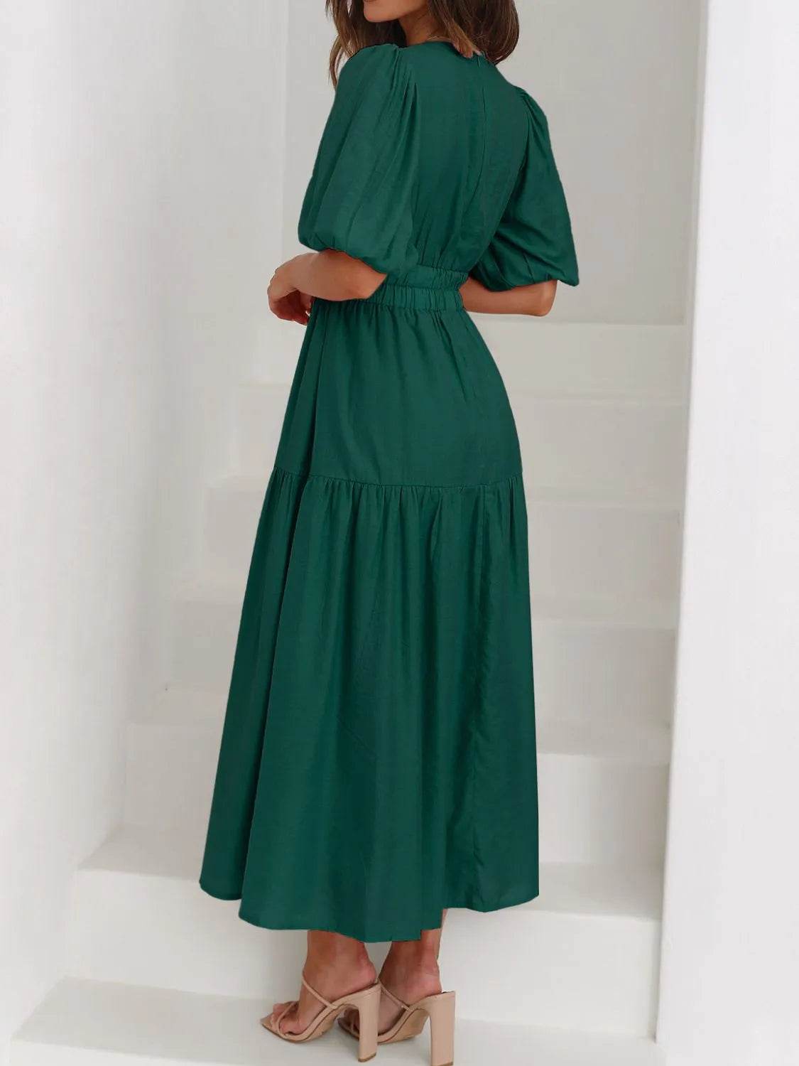V-Neck Puff Sleeve Midi Dress Trendsi 41b1eaf1-9972-4d04-9cff-57c01bdcbe57-Max-Origin
