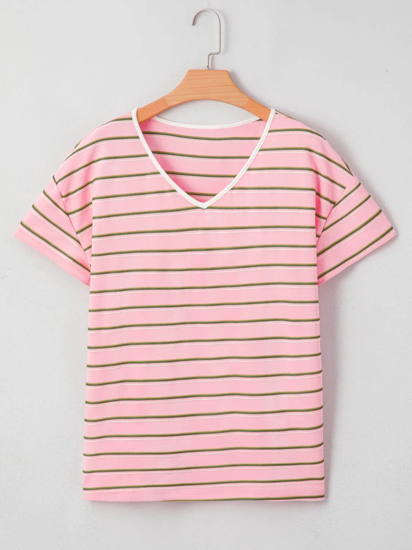 Striped Casual V-Neck T-Shirt Trendsi 41bdd84ad82541298aa8da832c8e0804-Max-Origin