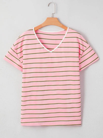 Striped Casual V-Neck T-Shirt Trendsi 41bdd84ad82541298aa8da832c8e0804-Max-Origin