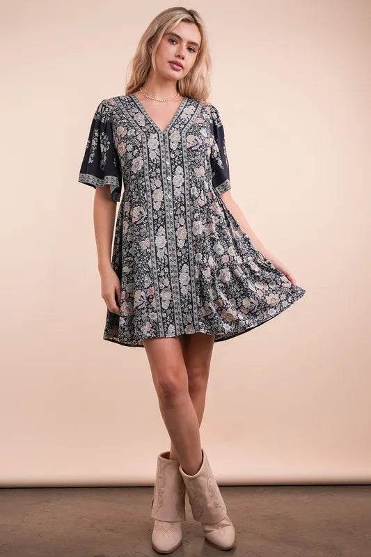 VERY J Shirring Detail Printed Woven Mini Dress Navy Mix Trendsi 41d115f1986d4784b42862538261705d-Max-Origin