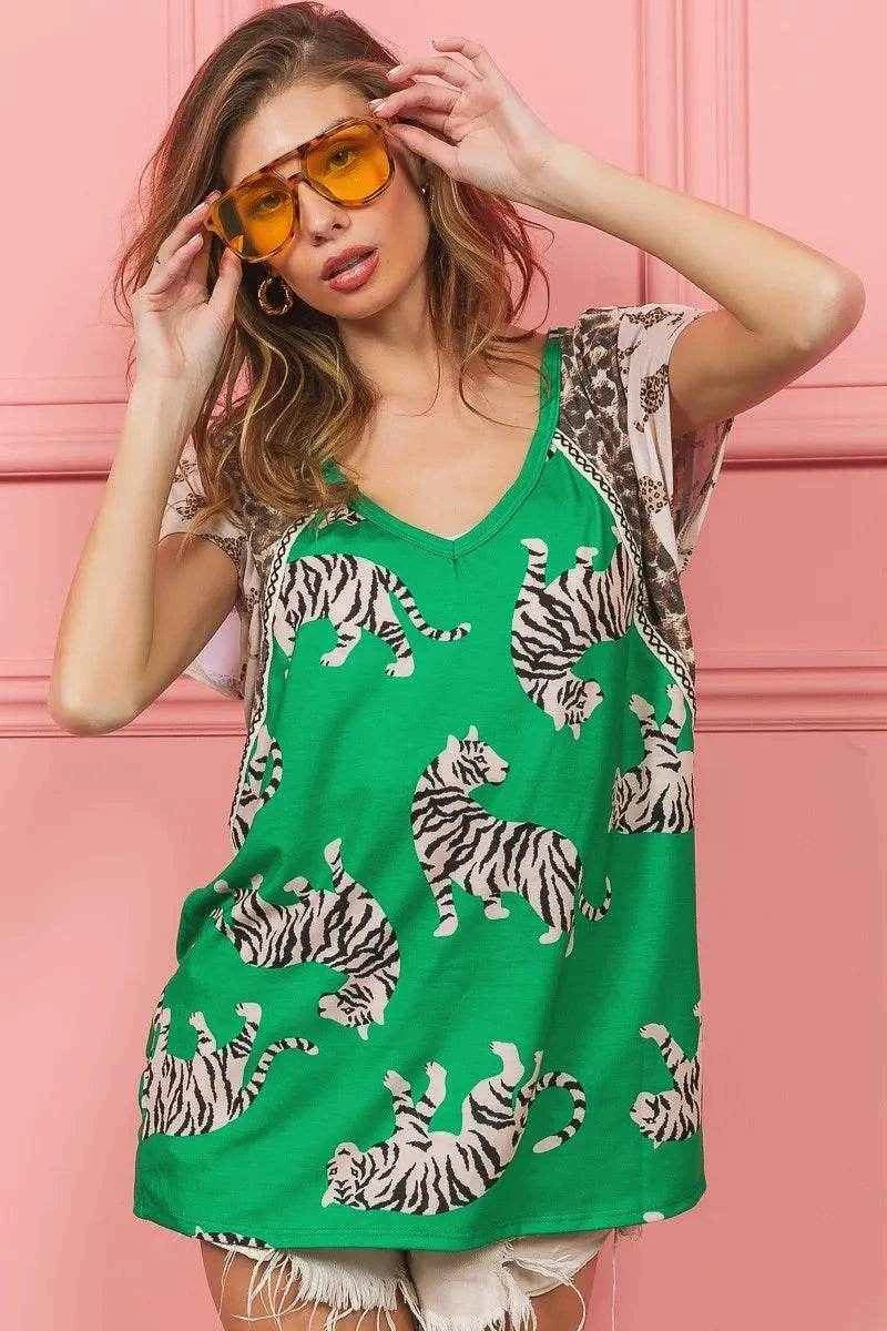 BiBi Tiger Printed Jersey Block T-Shirt with Aztec Trim Trendsi 41f8413b94fc48b7a21f62e9d07df6be-Max-Origin