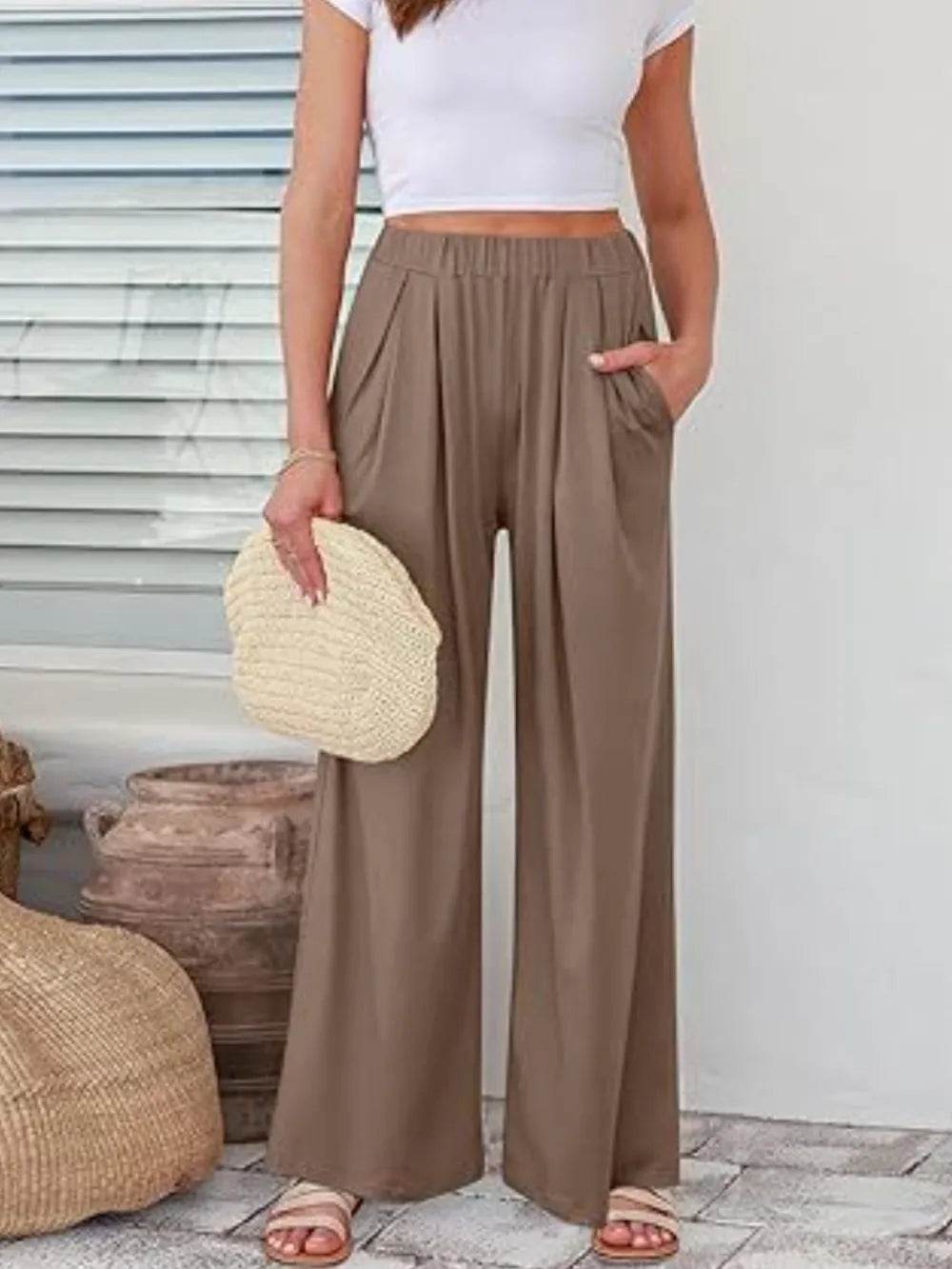 Elastic Waist Wide Leg Pants Taupe Trendsi 422de190-a220-4b13-bdc2-fefc463020a8-Max