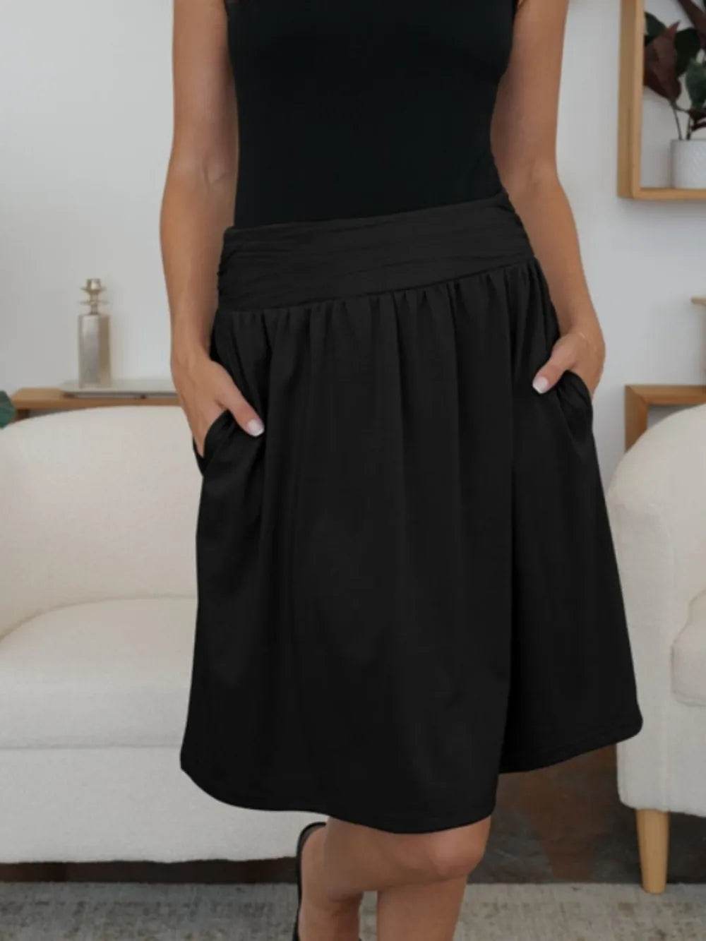 FAM-FAM Elastic Waist Skirt with Pockets Trendsi 4239c9e1-1074-4bd6-afa4-28c6a5d16ac2-Max