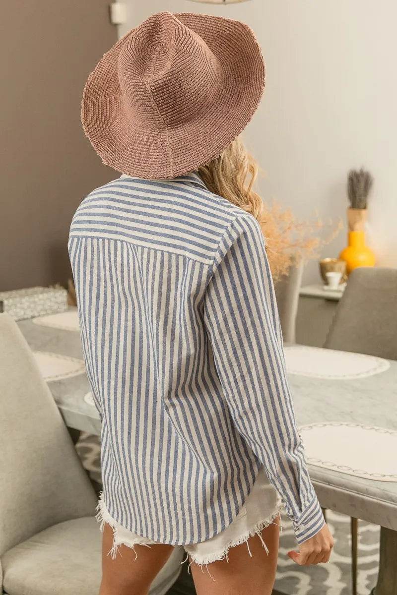BiBi Lurex Linen Stripe Shirt Button Down Top Trendsi 425e9bdc75374a02902e7041a22232de-Max-Origin