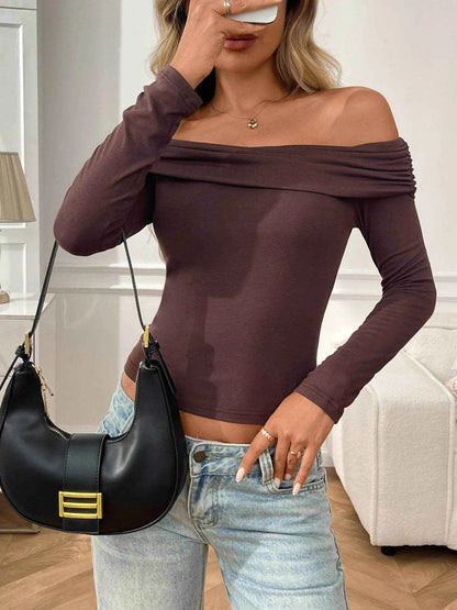 Off-Shoulder Long Sleeve Fitted T-Shirt Trendsi 427d9efa900645fa90a07fb0bcaee422-Max-Origin