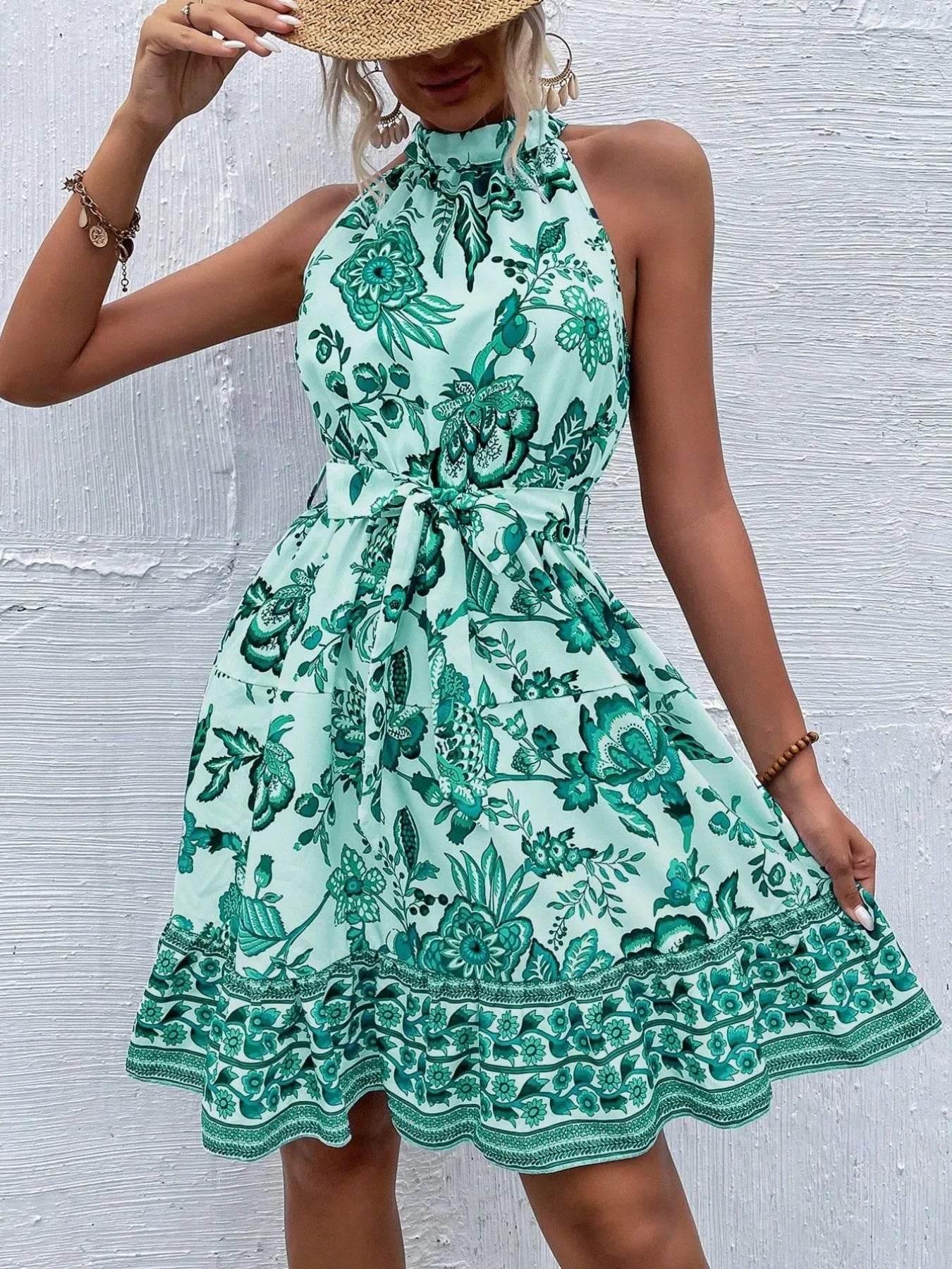 Floral Halter Neck Summer Dress with Belt Trendsi 4292fff0-d1a0-43be-bdc5-52d949ddbb0a-Max-Origin