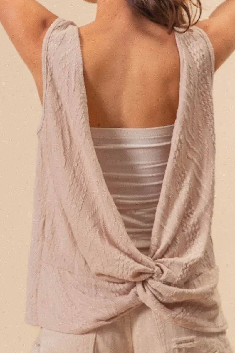 BiBi Textured Sweather Knit Twist Back Sleeveless Top Trendsi 42b6e9503dd44de499cbefb52b9070ff-Max-Origin