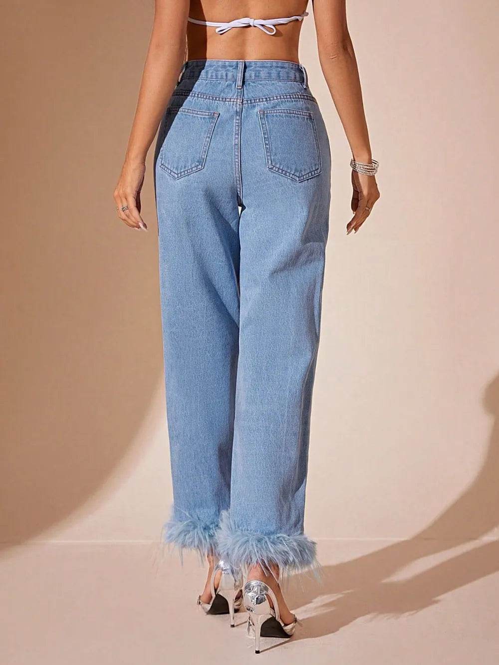 Plush Hem High Rise Straight Jeans Trendsi 430a4bab-9d62-4996-97a2-09366ec0ac5b-Max