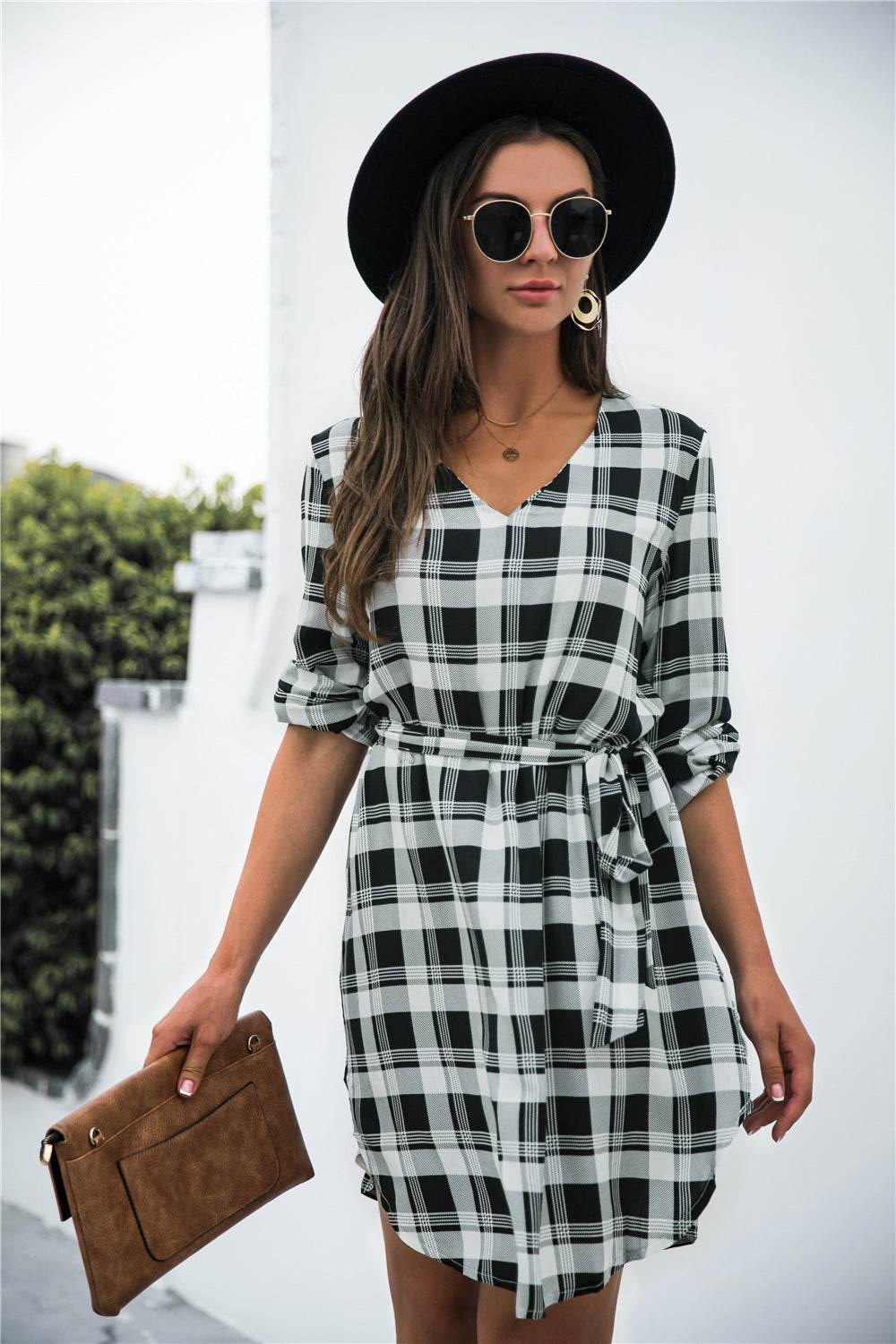 Plaid V-Neck Tie Waist Dress Trendsi 433ff3222ba0492db0ced9698fe97de2-Max