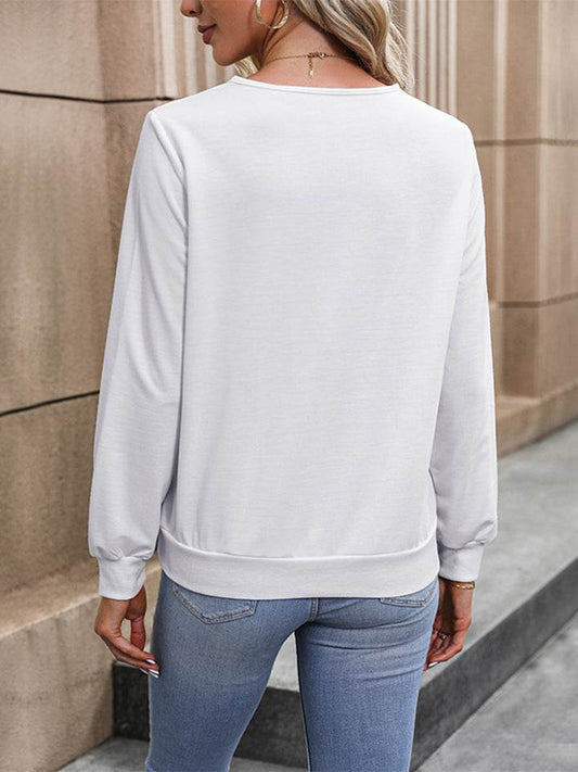 Perfee V-Neck Long Sleeve Blouse Trendsi 4341ac8a12034637b018f9fd9da6f142-Max