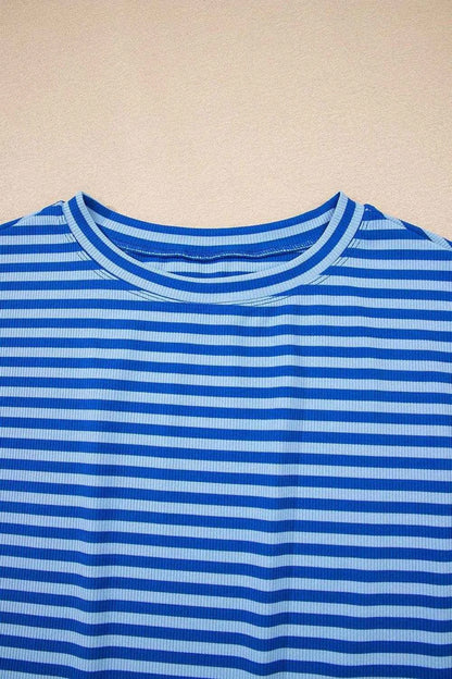 Striped Round Neck Cap Sleeve T-Shirt Trendsi 4358426a-d979-4977-936c-46af36316545-Max-Origin