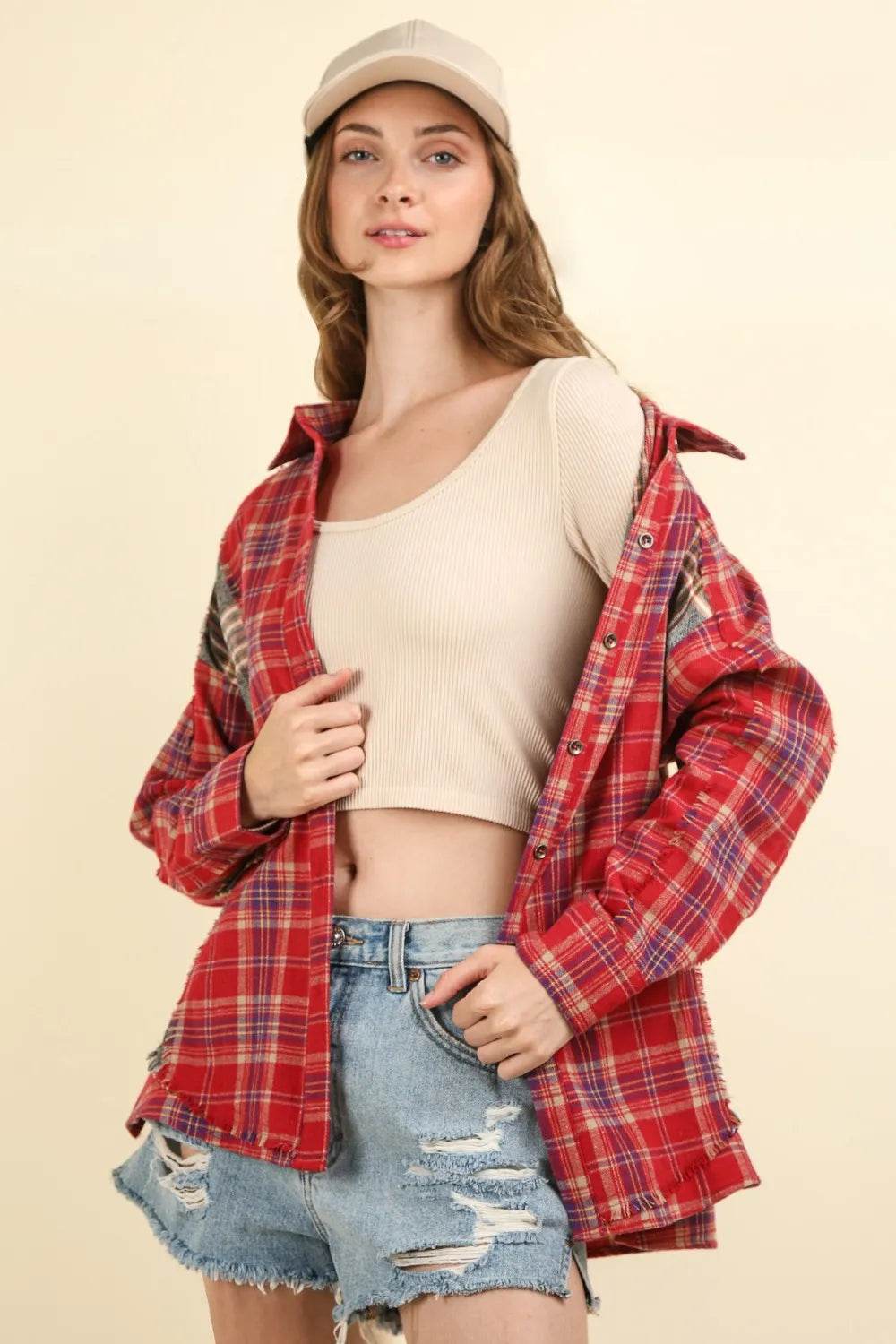 VERY J Contrast Plaid Raw Detail Shirt Trendsi 435e043b-dd50-40a9-8f79-3e78bfd3e6c5-Max