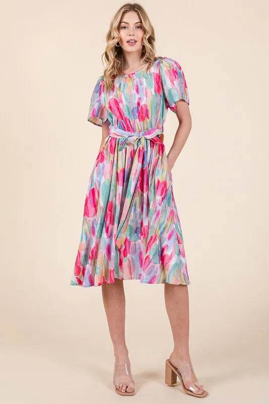 Lime 'N' Chili Watercolor Print Tie Front Midi Dress Trendsi 436a10836406404591afcf17894176a4-Max-Origin