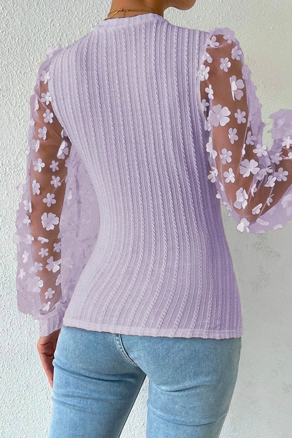 Textured Applique Long Sleeve Blouse Trendsi 43849ff7-5c33-4d25-aa34-4cf1017dfc15-Max