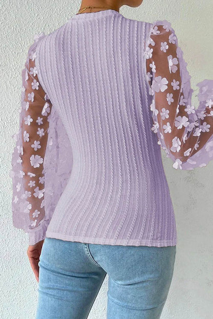 Textured Applique Long Sleeve Blouse Trendsi 43849ff7-5c33-4d25-aa34-4cf1017dfc15-Max