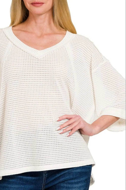 Zenana Brushed Waffle Exposed-seam 3/4 Sleeve Top Trendsi 43b6d81f-f28a-4233-a9df-4bbf7d2a415f-Max-Origin