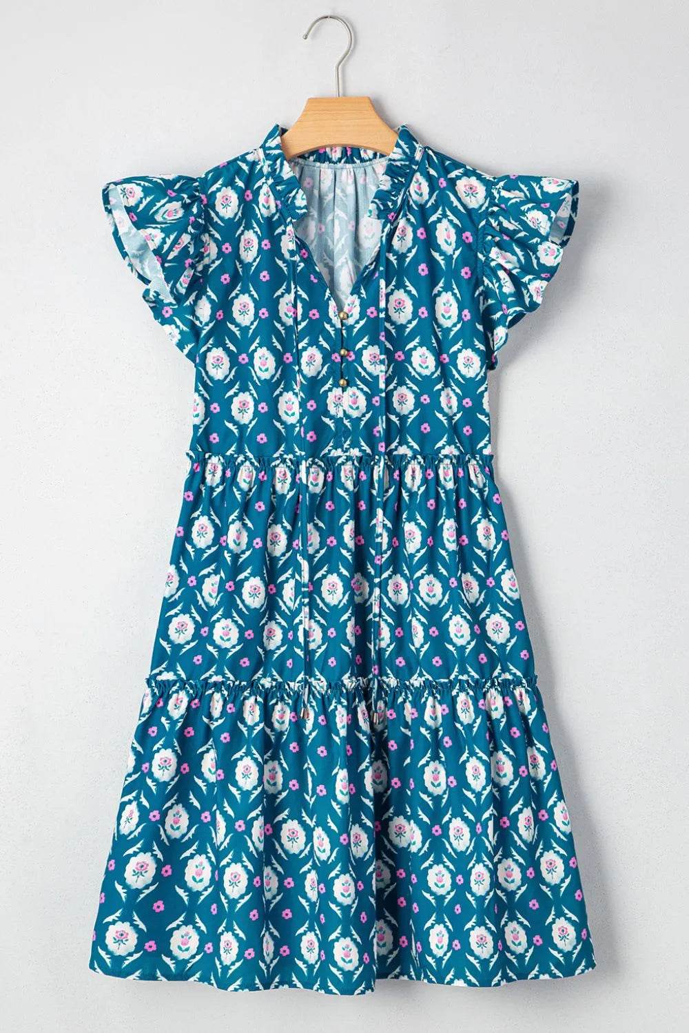 Printed Tie Neck Ruffled Cap Sleeve Dress Trendsi 43c09ad0-d2c6-498a-b426-17f6f98a677e-Max-Origin