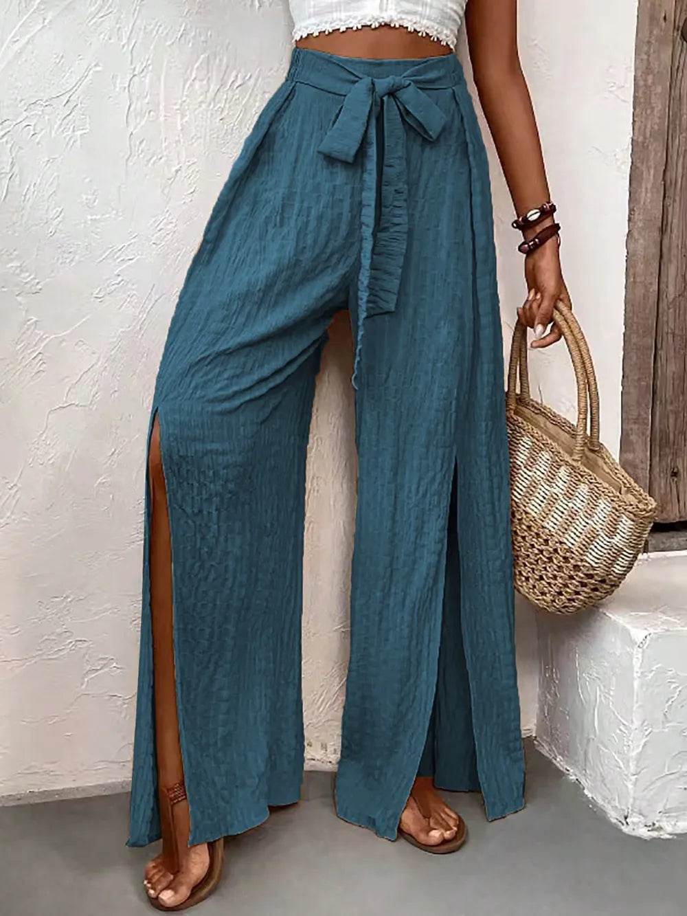 Honey Tied Slit Wide Leg Pants Trendsi 43dc5b49-7fbd-4695-9008-7b59b78de12f-Max
