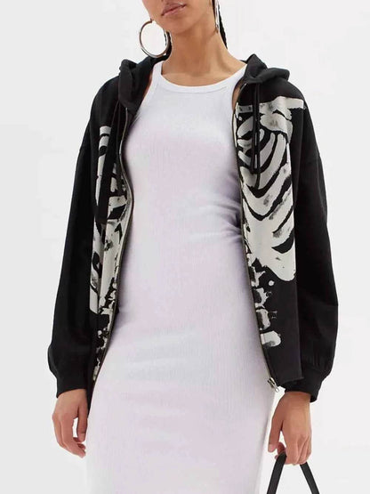 Skeleton Zip Up Drawstring Hoodie Trendsi 43e0056c-7976-4b89-9790-d84a42f988da-Max
