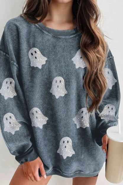 Glitter Ghost Round Neck Long Sleeve Sweatshirt French Blue Trendsi 4439e401-5d27-4bb3-9d6b-be2ffcdc426f-Max