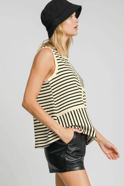 Umgee Round Neck Texture Striped Tank Trendsi 443db7a6-a321-485b-bb8f-c4eca1a3444b-Max
