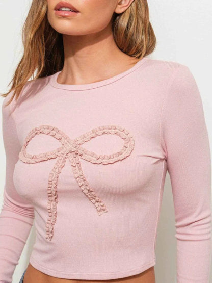 Bow Long Sleeve Fitted T-Shirt Trendsi 444b7a1e-4d86-49ff-957b-f01366678d64-Max-Origin