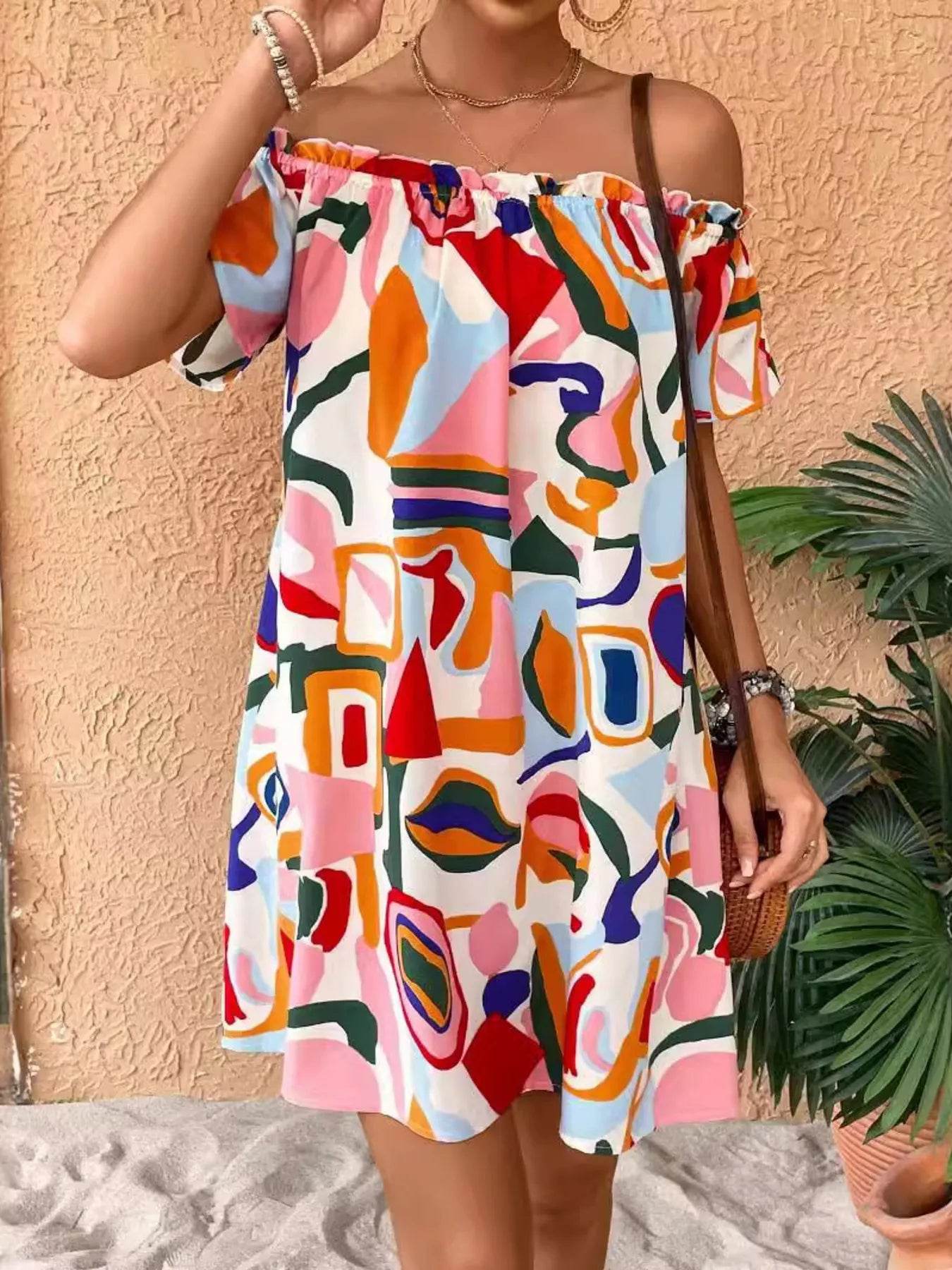 Colorful Abstract Print Off-Shoulder Summer Dress Trendsi 44641907269a4f1ca80e8f30f43ebc74-Max-Origin
