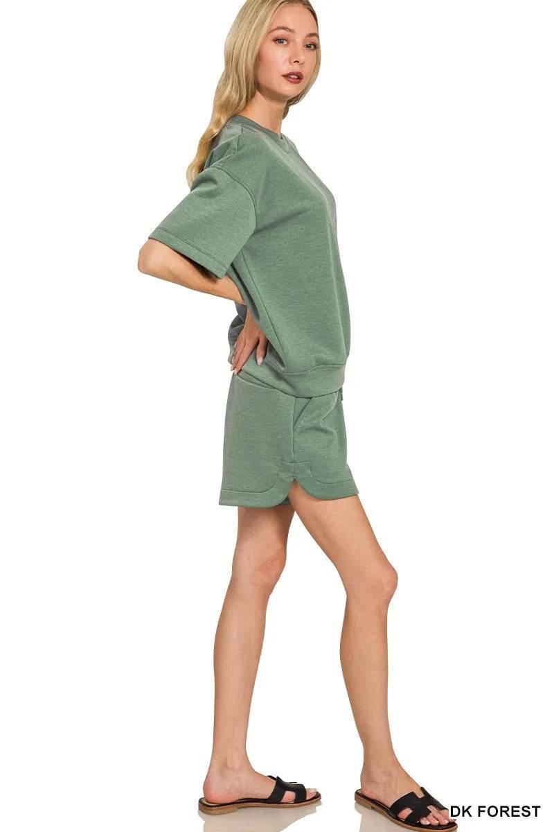 Zenana Scuba Short Sleeve Top & Shorts Set Trendsi 446bad4d1f1a4006a5098f675409a624-Max-Origin